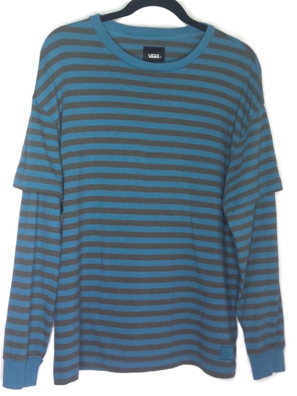 NEW Vans Women's Twofer Top Teal & Olive Drab Stripe Layered Long Sleeve Sz M